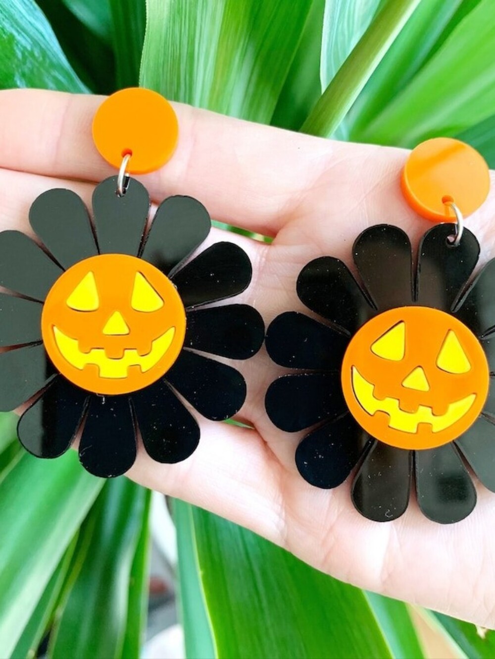 Pumpkin Daisy Fall Halloween Acrylic Earrings
